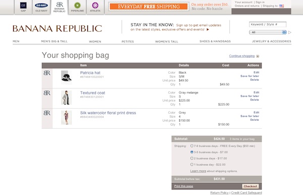 Banana Republic shopping cart