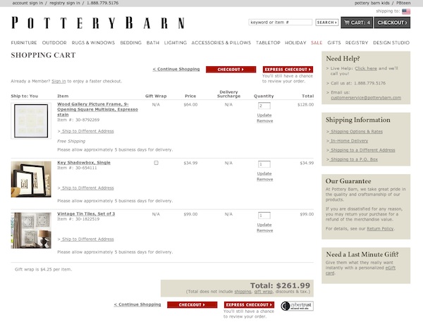 Pottery Barn shopping cart