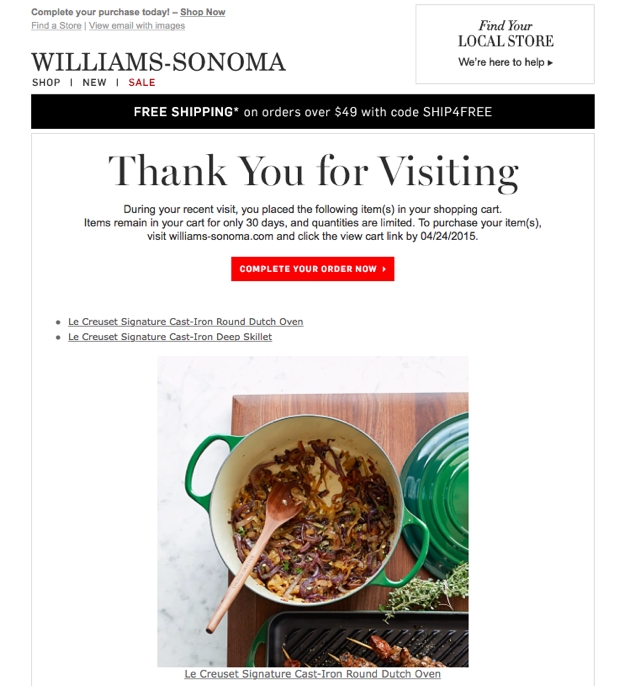 williams sonoma abandoned cart second williams sonoma abandoned cart second