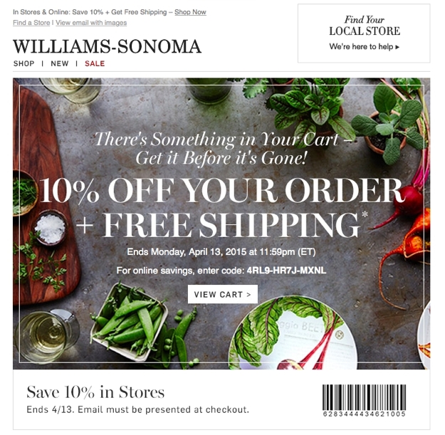 williams sonoma abandoned cart